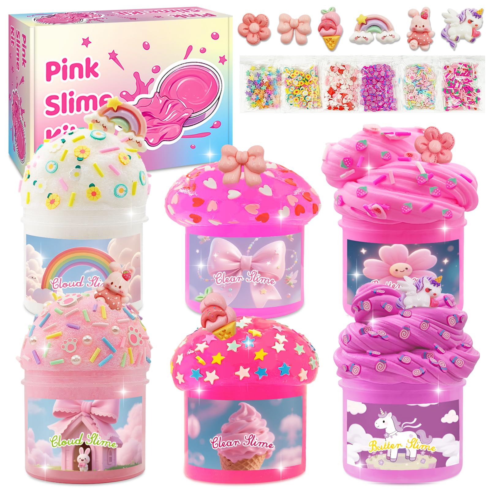 6 Pack Pink Slime Kit for Girls Ages 8-12Birthday Gifts Cloud Clear Butter SlimesGoodie Bag Stuffer