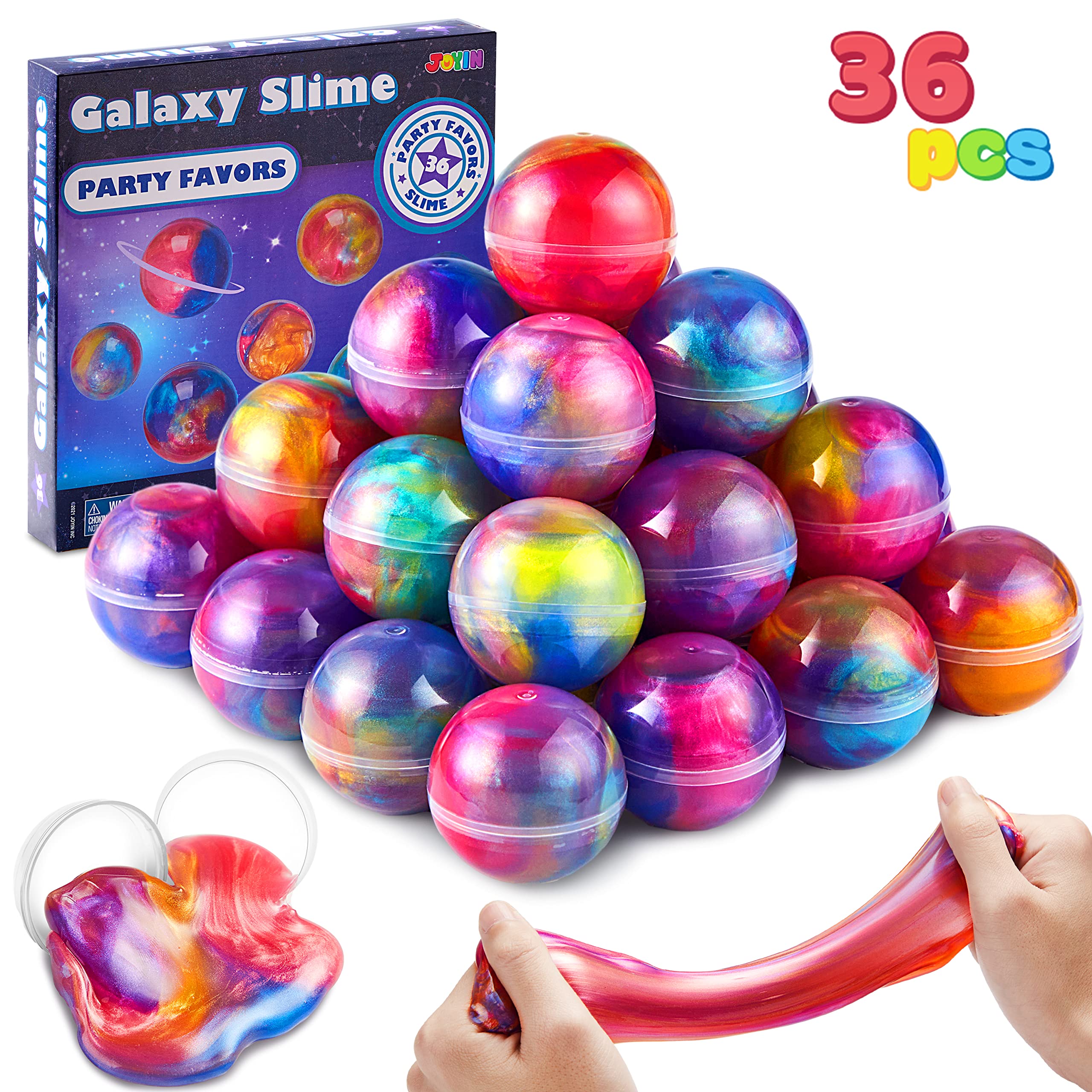 JOYIN Stretchy Non-Sticky Slime Party Favors, 36 Pack Galaxy Slime Ball - Stress Relief, Safe, and Mess-Free - Toys for 
